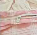 Pink Plaid with White Ruffle Edge Cotton Bedding Duvet Sheet Set