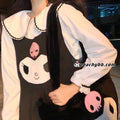 Kuromi Inspired Black Long Tent Dress and White Long Sleeve Button Front Peter Pan Collar Shirt