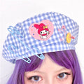 My Melody Inspired Beret Hat Check Pattern Pink Blue