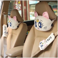 Cute Sanrio Kuromi My Melody Car Seat Pillow Pink Car Headrest Neck Pillow  And Seat Belt Cartoon Plush Head Cushion Neck Support 