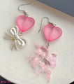 Kawaii Cute Aesthetic Unicorn and Pink Hearts Drop Earrings