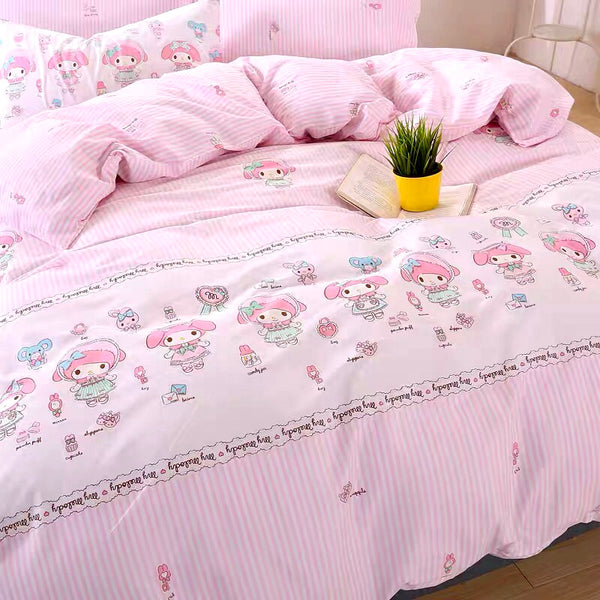My Melody Inspired Pink Cotton Duvet Sheet Bedding Set Queen Twin King Size