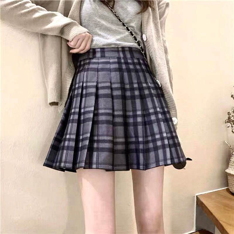 Dark Grey Plaid Skirt with Zipper Closure – PeachyBaby