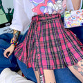 Pink High Waist Plaid Skirt with Stretchable Waist