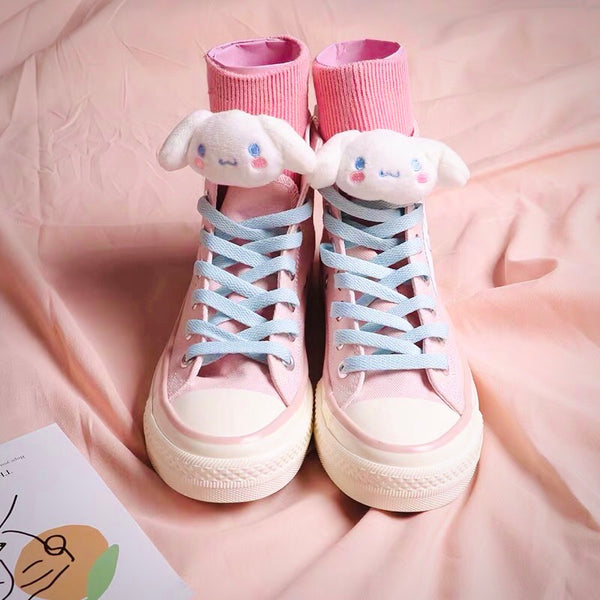 Ulzzang Featuring Cinnamoroll High-Top Canvas Sneakers Shoes with Socks