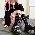 Pink and Black Skeleton Knee-High Socks