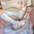 Lolita Kawaii Pastel Cotton Over the Calf Socks with Bow Printing