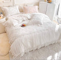 Peachy Pink and White Lace Ruffle Edge Bedding Duvet Sheet Set Queen King Size