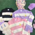 Striped Sweater with Moon Pink Purple Black