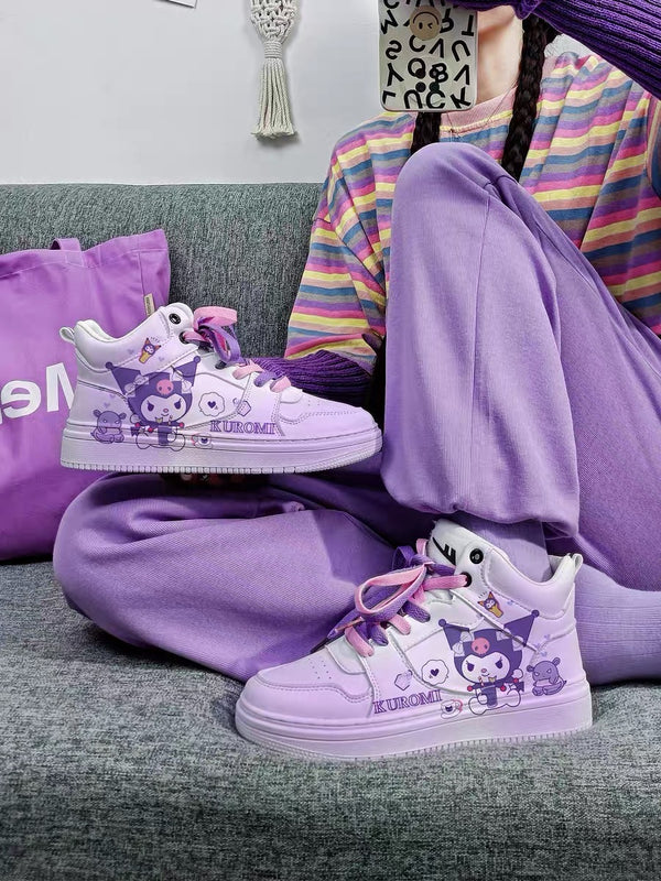 Warrior x Kuromi Inspired Purple and White Gradient High-Top Sneakers Trainers Runners