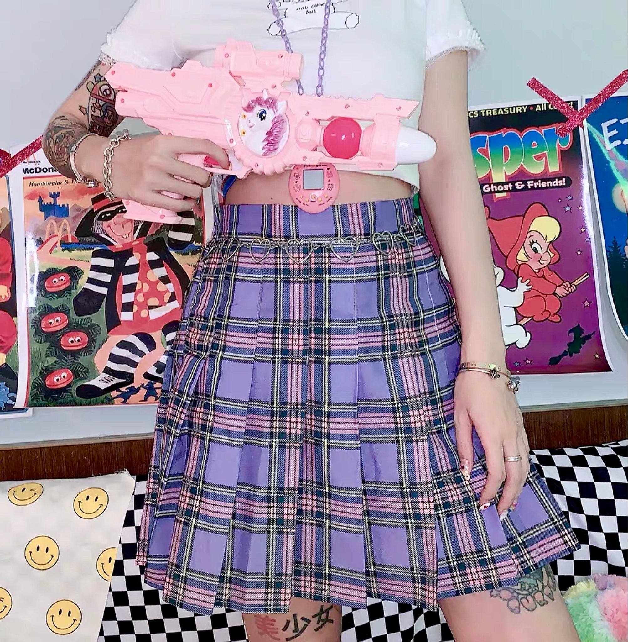 Purple High Waist Plaid Skirt with Stretchable Waist – PeachyBaby