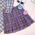 Purple High Waist Plaid Skirt with Stretchable Waist