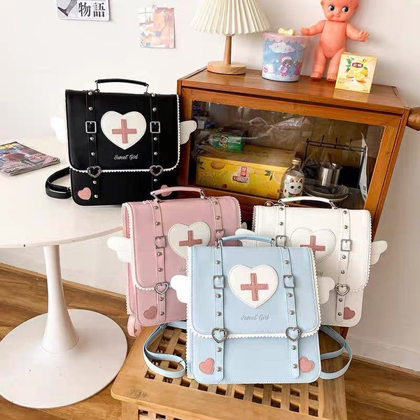 Kawaii Pastel PU Leather Cnoles Backpack with Wings