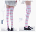Pink and Blue Stripe Over the knee socks with Paw Printing on the bottom