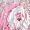 Pink and White Strawberry Milk Turtle Neck Sweater Jumper