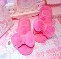 Hello Kitty Inspired Fluffy Plush Open Toe Slippers Soft Comfy Cute Pink
