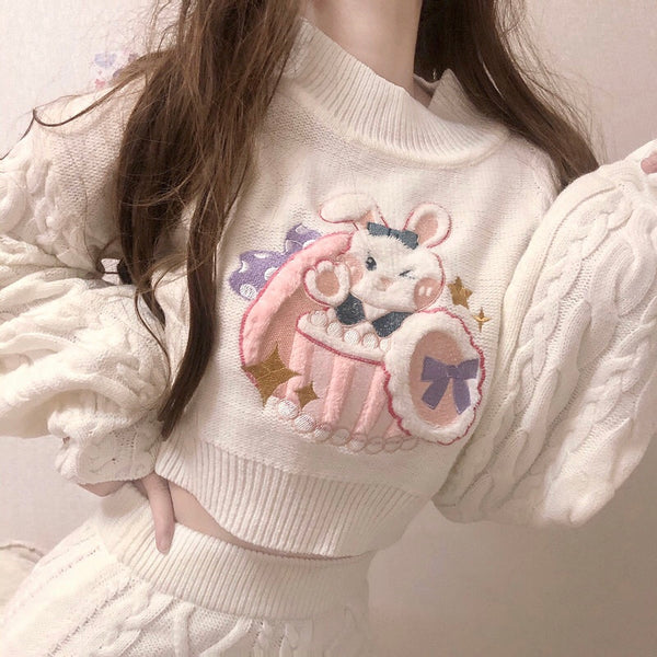 Kawaii bunny sweater and skirt set