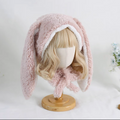Bunny Ears Design Fuzzy Plush Hat with Tie under Chin