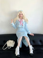 Legally Blonde Inspired Preppy Pastel Baby Blue Plush Blazer and Maxi Skirt Set