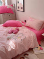 Pink Bunny Emboidered Cotton Bedding Duvet Cover Set Queen King Size Set