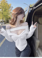 Soft Aesthetic Pink Blue White off the shoulder Fitted Long Sleeve Top
