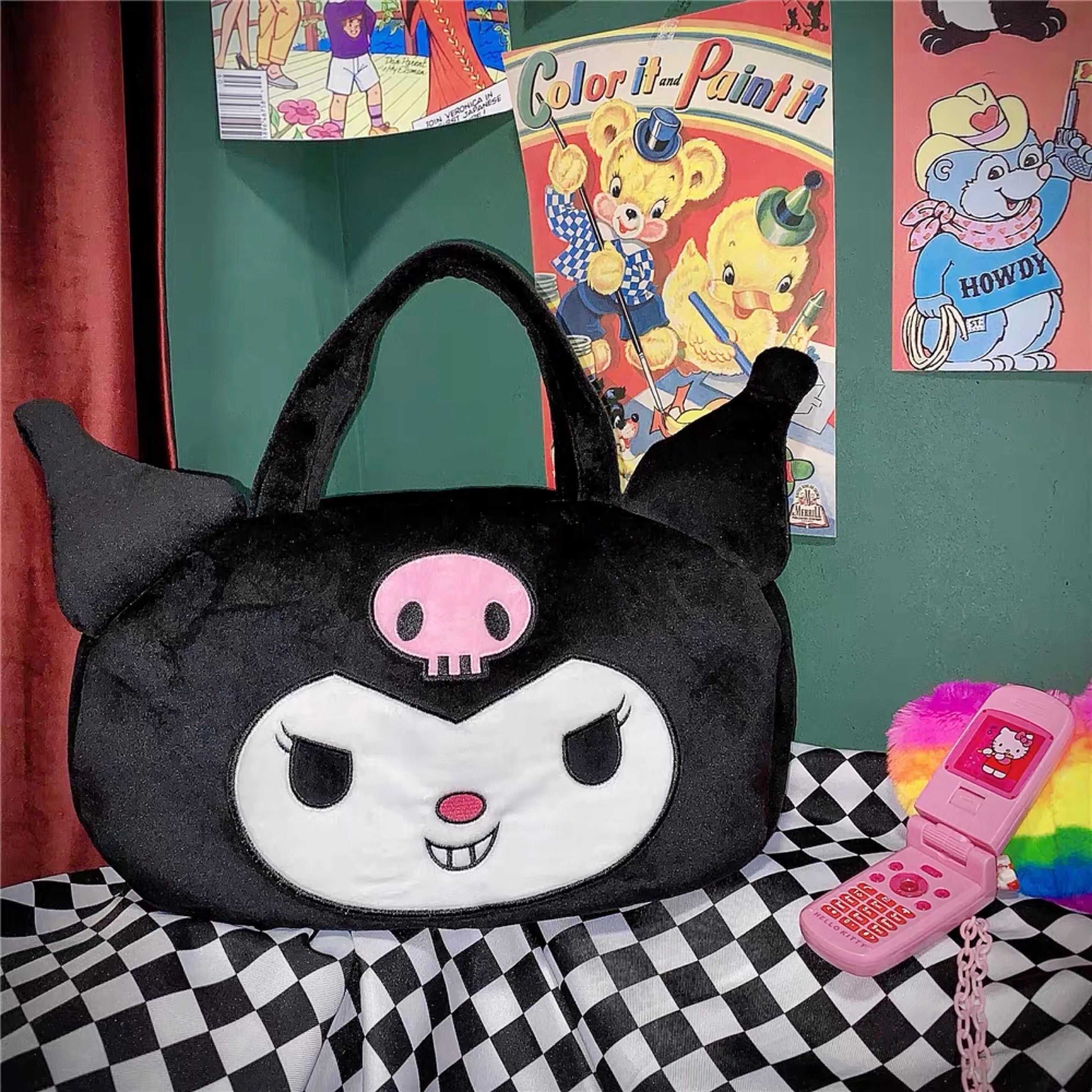 Kuromi Custom Pastel Goth Plushie Side Bag