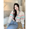 Pastel Pink and Blue Heart Pattern Knit Cardigan