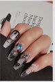 Kuromi Inspired Black Pink and Glittering Press on 3D False Nails Set 【Does Not Include Liquid Glue】