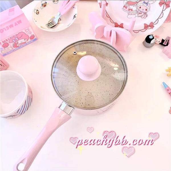 My Melody Inspired Pink Stainless Steel Non-Stick Soup Pot with Handle and Lid