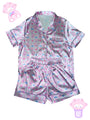 Y2K Cute Kawaii Cartoon Lamb Pink Satin Short Sleeve 2Pc Pajama Set
