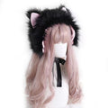Kitty Ears Design Fuzzy Plush Hat with Tie under Chin