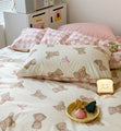 Pink Teddy Bear Pattern Aesthetic Kawaii Cute Cotton Bedding Duvet Cover Set Single Twin Queen Size