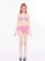 Pink Aesthetic Strawberry Bikini Set with Tie Skirt