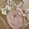 Pink Cream Yellow White Bear Embroidered Plushy Knit Strap Tank Top