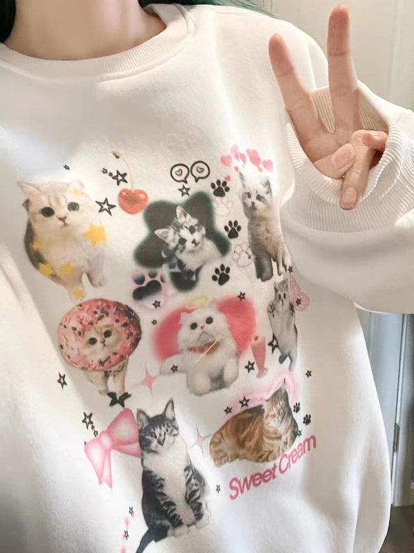 Y2K Kittens Cat Lover Sweatshirt Long Sleeve Top