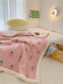 Pink Strawberry Plush Flannel Blanket Single Twin Queen Size