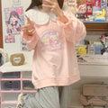 Kawaii Cute Bunny Pink Long Sleeve Top Sweatshirt with Peter-pan Collar