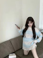 Aesthetic Pastel Baby Blue and Purple Striped Distressed Sweater Jumper