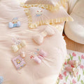 Kawaii Hello Bunny Bear Duck Pink and Yellow Ruffle Edge Cotton Bedding Duvet Cover Set Queen King Size