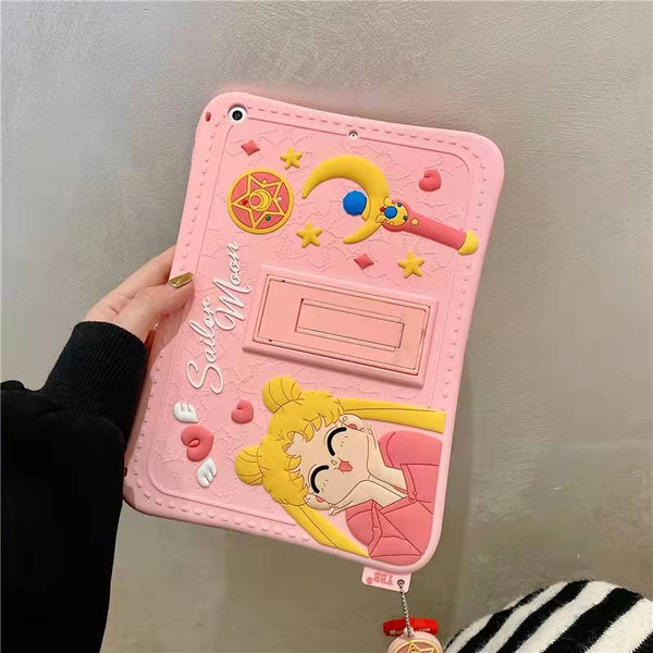 Sailor Moon Inspired Pink Silicon iPad Case Cover with landscape viewing stand