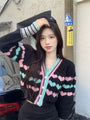 Pastel Pink and Blue Heart Pattern Knit Cardigan