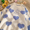 Kawaii Bunny Heart Pattern Pink and Blue Sweater