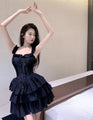 Black Lace-up Corset Strap Dress