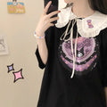 Kuromi Inspired Black T-shirt with Detachable Peter-pan Collar