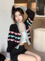 Pastel Pink and Blue Heart Pattern Knit Cardigan