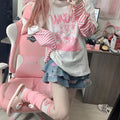 Hello Kitty Inspired Pink and Black Grunge Long Sleeve T-shirt