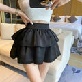Aesthetic White Grey Black Rose Layered Mini Skirt