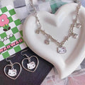 Hello Kitty Inspired Silver Necklace and Earrings