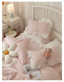 Baby Pink Daisy Pattern Ruffle Edge Cotton Duvet Sheet Set Single Twin Queen Size