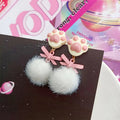 Kawaii and Cute Kitty Paw Fluffy Ball Stud Drop Earrings